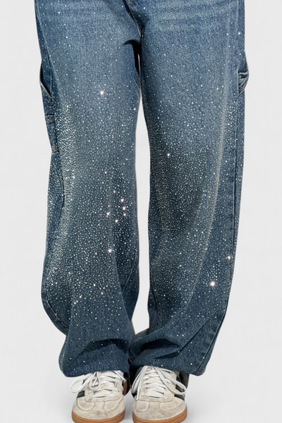 Dariya Jeans Cargo Balloon con Brillo y Aplicaciones de Pedrería