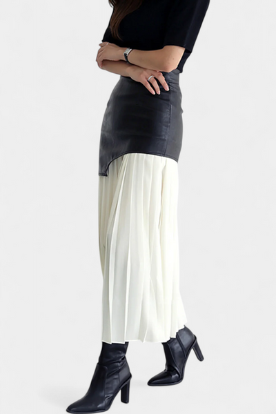 Noelle Falda Maxi Asimétrica de Chifón y Cuero Sintético