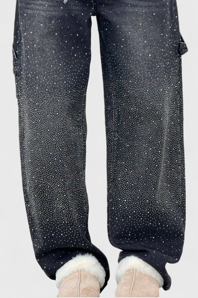 Dariya Jeans Cargo Balloon con Brillo y Aplicaciones de Pedrería