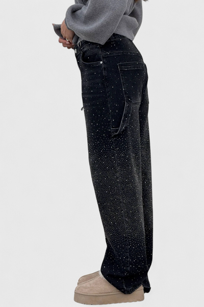 Dariya Jeans Cargo Balloon con Brillo y Aplicaciones de Pedrería