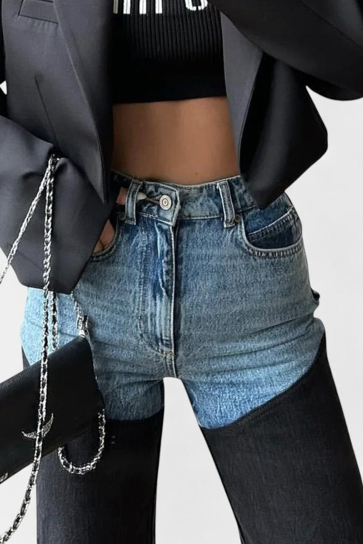 Mijie Jeans de tiro alto con patchwork y pierna recta