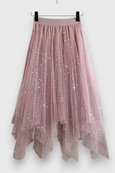 Colette Falda de Lentejuelas con Dobladillo Fruncido y Cintura Alta