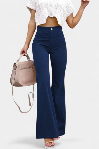 Kiara Pantalones de Terciopelo de Pierna Ancha de Cintura Alta