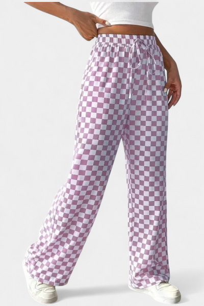 Hilaria Pantalones de Pierna Ancha con Estampado a Cuadros