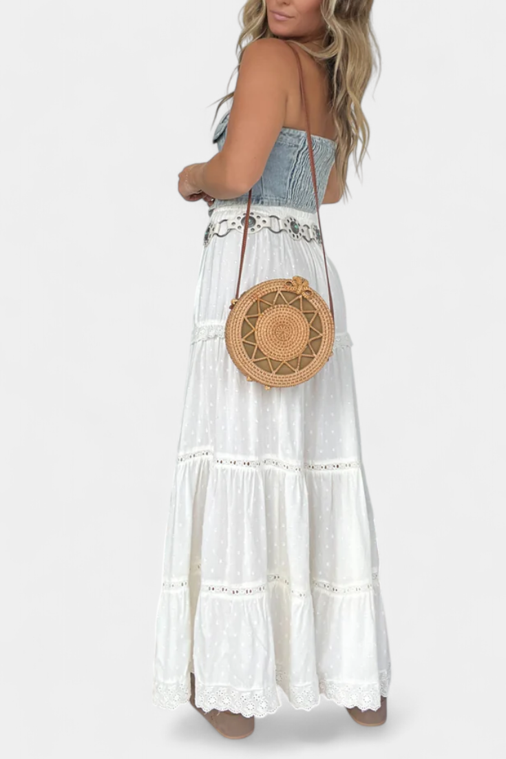 Dola Falda Maxi Boho con Encaje y Abertura Frontal