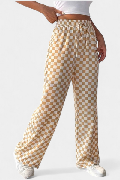 Hilaria Pantalones de Pierna Ancha con Estampado a Cuadros