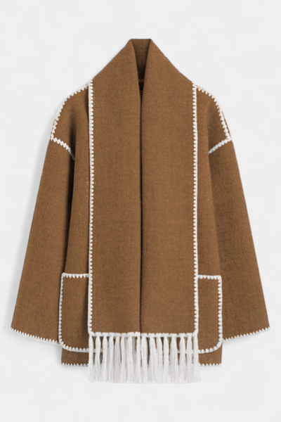 Pauline | Abrigo de Corte Suelto con Bufanda de Flecos Incorporada